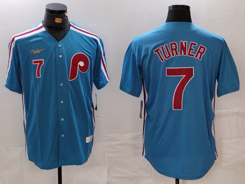 Men Philadelphia Phillies #7 Turner Blue Throwback 2024 Nike MLB Jersey style 4